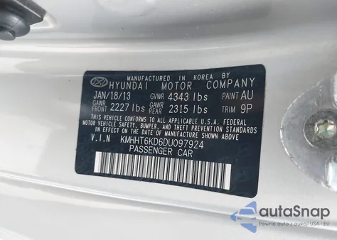 2013 Hyundai Genesis 2.0T Premium из США, поврежденный, VIN KMHHT6KD6DU097924